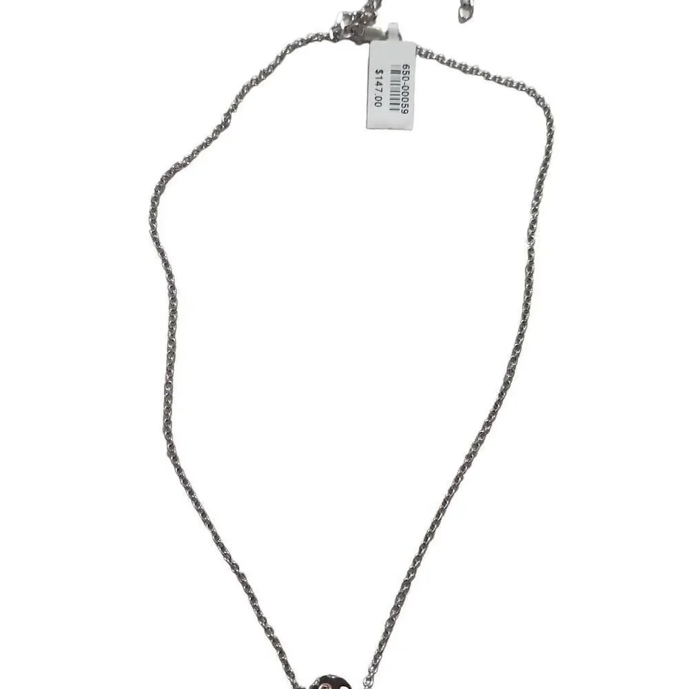 Tripia Wood with Cubic Zirconia Drop Necklace Silver Chain 16-18 inches